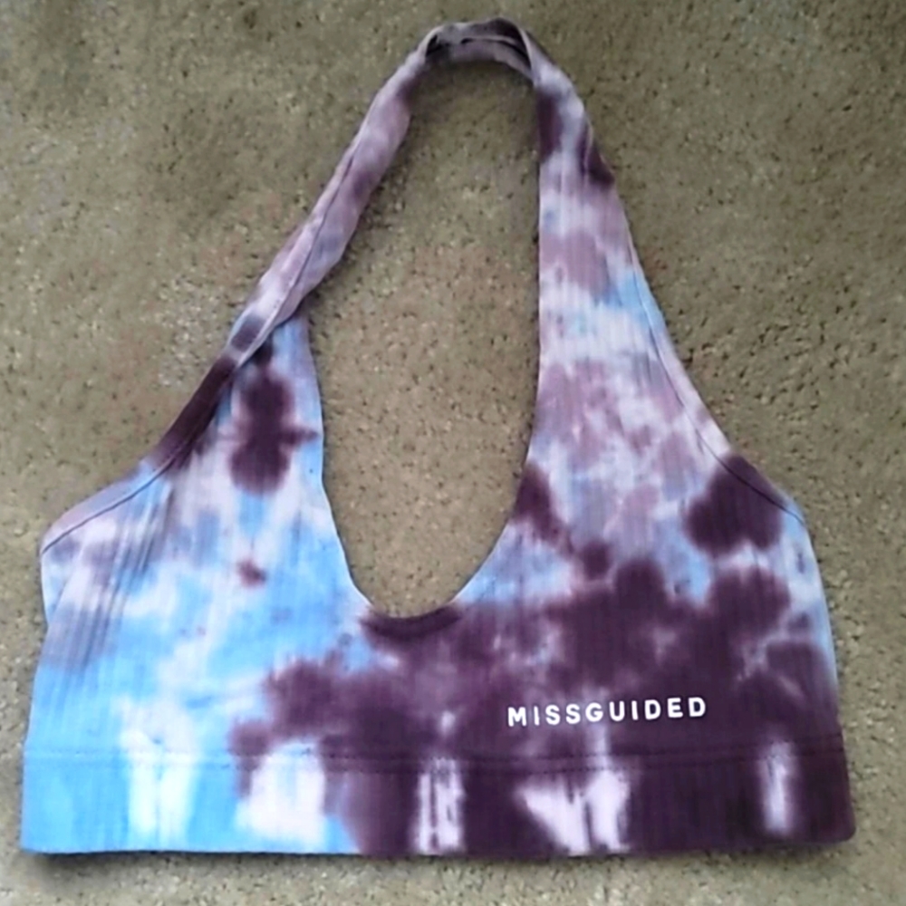 Misguided Stone Tie Rib Halter Neck Crop Top